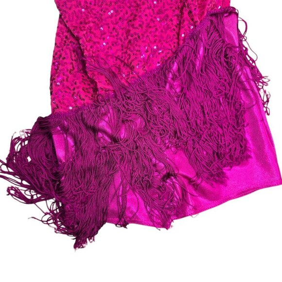 WEISSMAN Dance Costume Pink Sequin Flapper Fringe Fancy - Picture 2 of 8